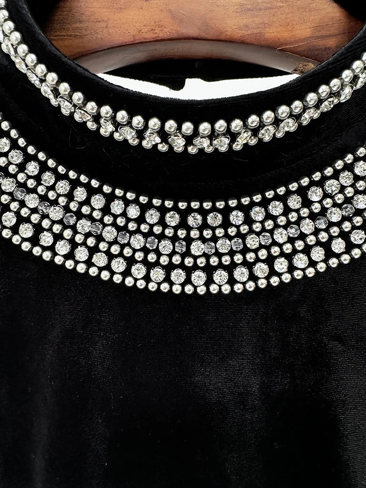 NEW Arrivals UK Size Sexy Halter Neck Backless Diamonds Sequin Long Dress Women Black Velvet Sleeveless Beaded Slim Dresses Evening Party Runway Red Carpet Gown Ladies Luxury Fashion Apparel Supplies