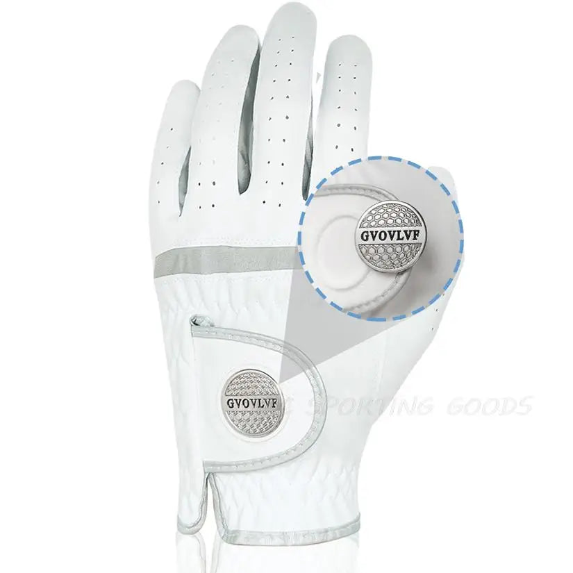 1pc Men's Golf Glove Micro Soft Fabric Breathable Golf Gloves With Magnetic Marker Replaceable White Glove