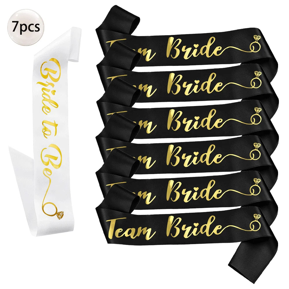NEW Arrivals 6/7 PCS Set Team Bride Satin Sash Set White 7 Bride to Be Sash and 6 Silk Team Bride Sashes Bridal Shower Wedding Bachelorette Party Supplies