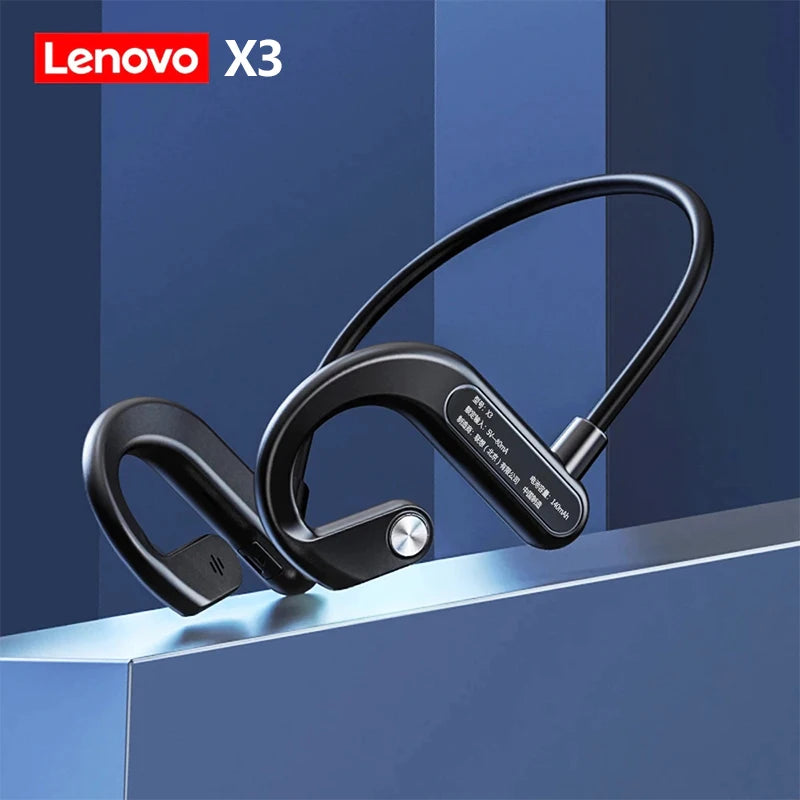 NEW Original Lenovo Bone Conduction Swimming Cycling Running Earphones X3 Pro Bluetooth HiFi Ear-Hook Wireless Waterproof Headset Headphones Earbuds with Microphone Outdoor Sports Supplies