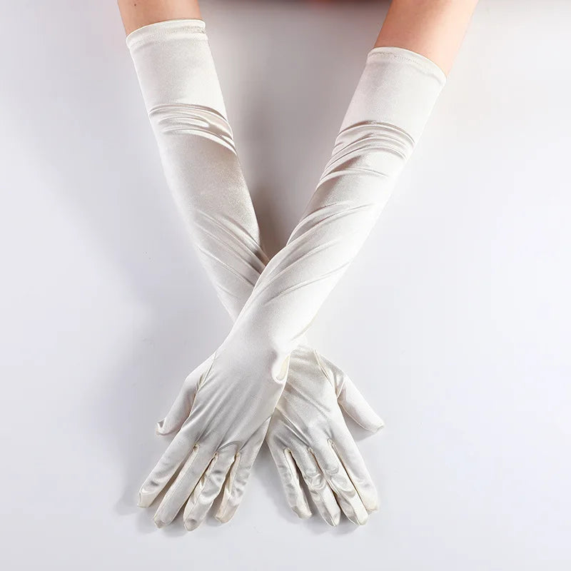 NEW Luxury Opera Satin Gloves Elegant Purple Red Black White Bridal Party Gloves for Wedding Prom One Size Fashion Stretch Women purple Gloves Girls Ladies Luxury Fashion Apparel Accessories Clothing Supplies