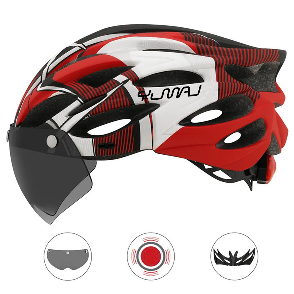 NEW 230g Ultralight 4 Colors Helmet Road Cycling Helmet Integrally- Molded with Removable Visor Goggles Bike Taillight Helmet Cycling Accessories Sports Supplies