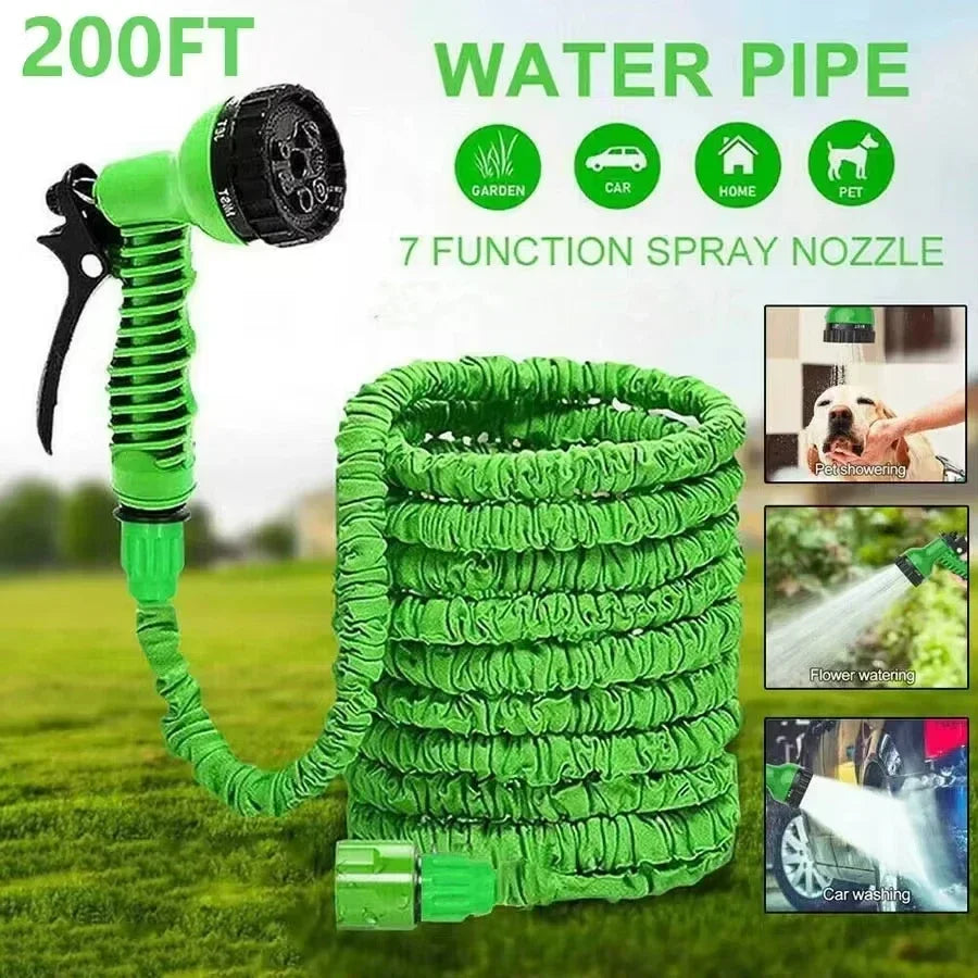NEW 50FT Green Expandable High-Pressure Magic Hose 7 Water Spraying Functions Gun Durable Materials Home Garden Watering Tools Home Outdoor Garden Tools