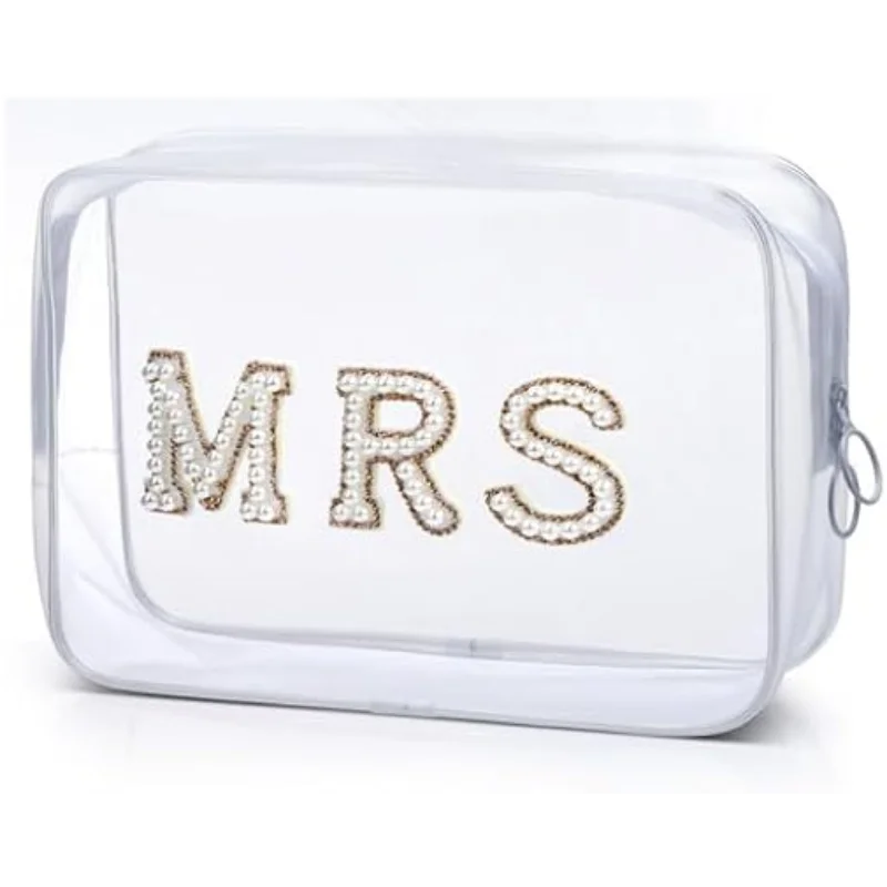 NEW Arrivals Bride Pearl Letter Clear Makeup Bag Bridal Shower Gifts MRS Cosmetic Bag Wedding Bachelorette Party Supplies Swim Waterproof Bags