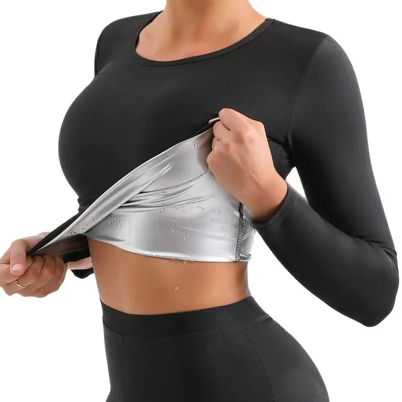 NEW S-5XL Plus Size Women Silver Ion Coating Thermal Shirt Sweat Sauna Tank Top Body Shaper Waist Trainer Slimming Short/Long Sleeve Shapewear Weight Loss Shirt