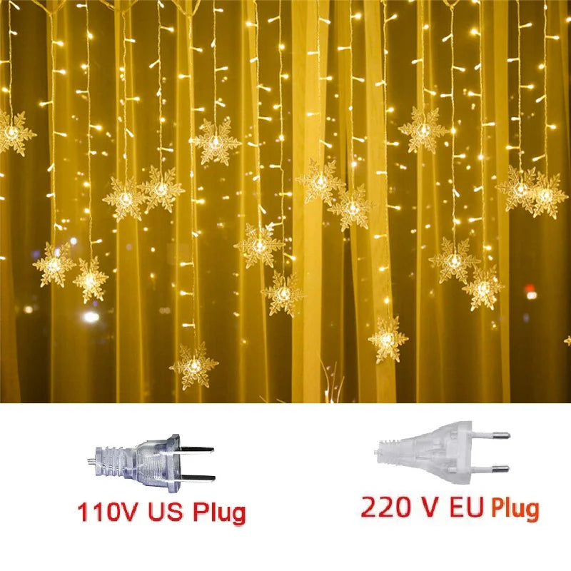 NEW 5 Colors 220V Snowflakes Curtain Garland on The Window Fairy Lights New Year Garland Festoon Led Lights String Christmas Decor