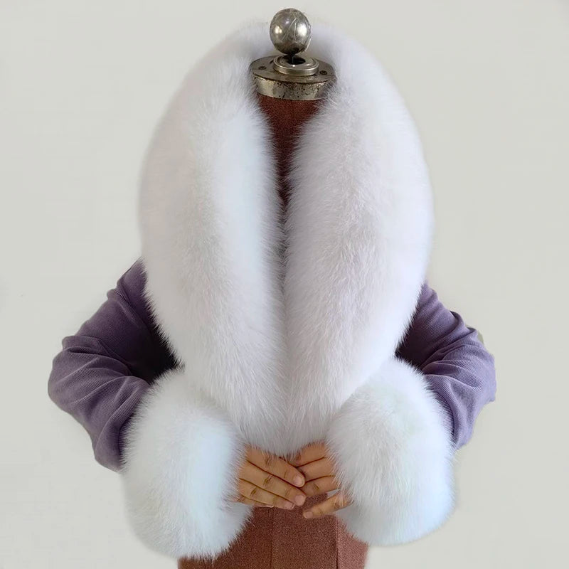 NEW Arrivals 6 Colors Set Women Winter 100% Natural Fox Fur Scarf Jacket Fur Collar Authentic Neck Scarves And Cuff Set Luxury Fox Fur Warm Neck Warmers Ladies Luxury Fashion Apparel Accessories