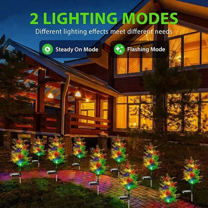 4PCS Outdoor Decoration Christmas Tree Lights Solar Rechargeable Simulation Pine Tree 20 LED Lawn Lights Garden Decoration Lamp