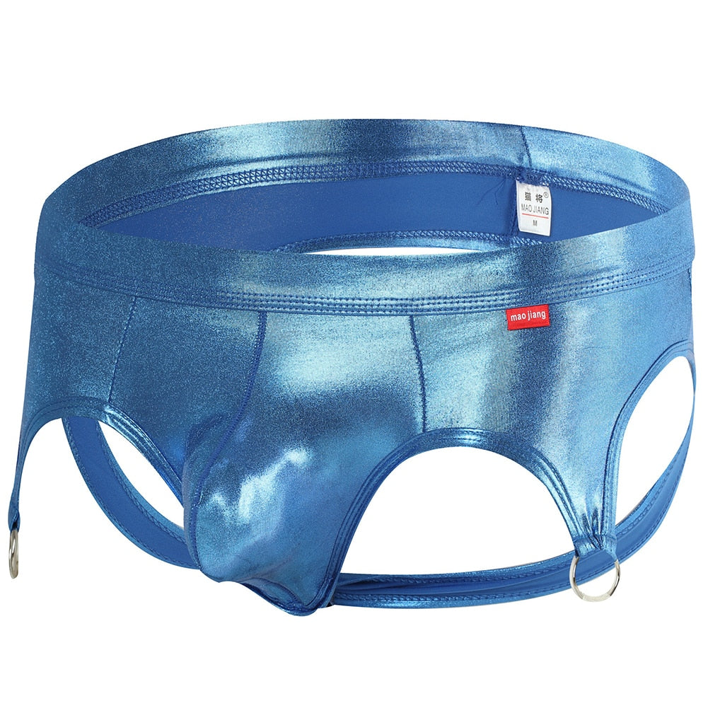 Gays Underwear Men Leather Jockstrap Sissy Panties Sexy Low Waist Briefs Bulge Pouch Male Open Back Novelty Underpants Lingerie