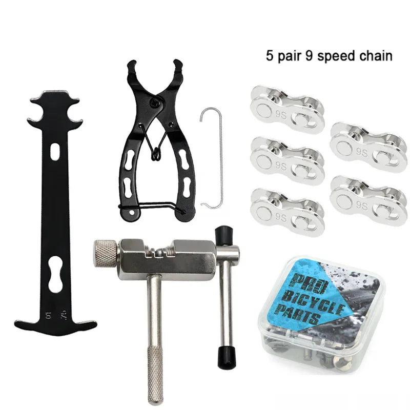NEW Arrivals 12PCS Set Bicycle Repair Tool Set Chain Wear Checker 6/7/8/9/10/11 Speed Joint Magic Buckle MTB Chain Link Plier Bike Buckle Chain Breaker Cycling Accessories Sports Supplies
