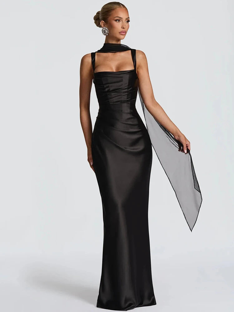 4 Colors Satin Backless UK Size Sexy Luxury Maxi Dress Women Elegant Halter Off-Shoulder Sleeveless Lace-Up Bodycon Evening Wedding Guest Business Party Celebrity Long Dresses.