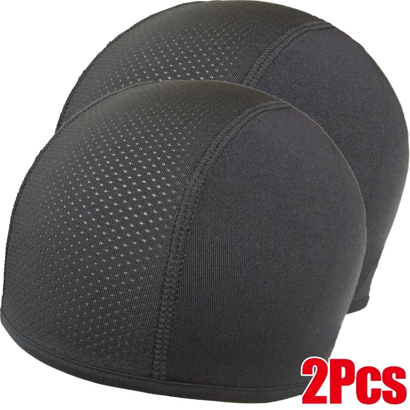 NEW Arrivals 2PCS Set White/Black Color Bicycle Motorcycle Helmet Inner Cap Hat Quick Dry Breathable Hat Racing Cap Under Helmet Beanie Cap Outdoor Travel Running Hat Sports Supplies