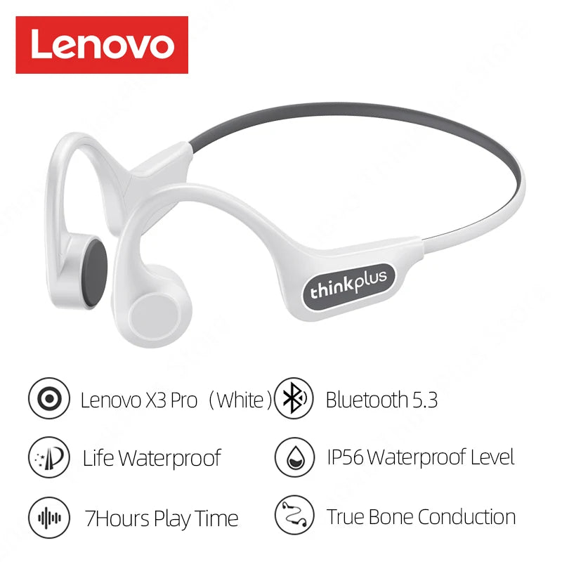 NEW Original Lenovo Bone Conduction Swimming Cycling Running Earphones X3 Pro Bluetooth HiFi Ear-Hook Wireless Waterproof Headset Headphones Earbuds with Microphone Outdoor Sports Supplies
