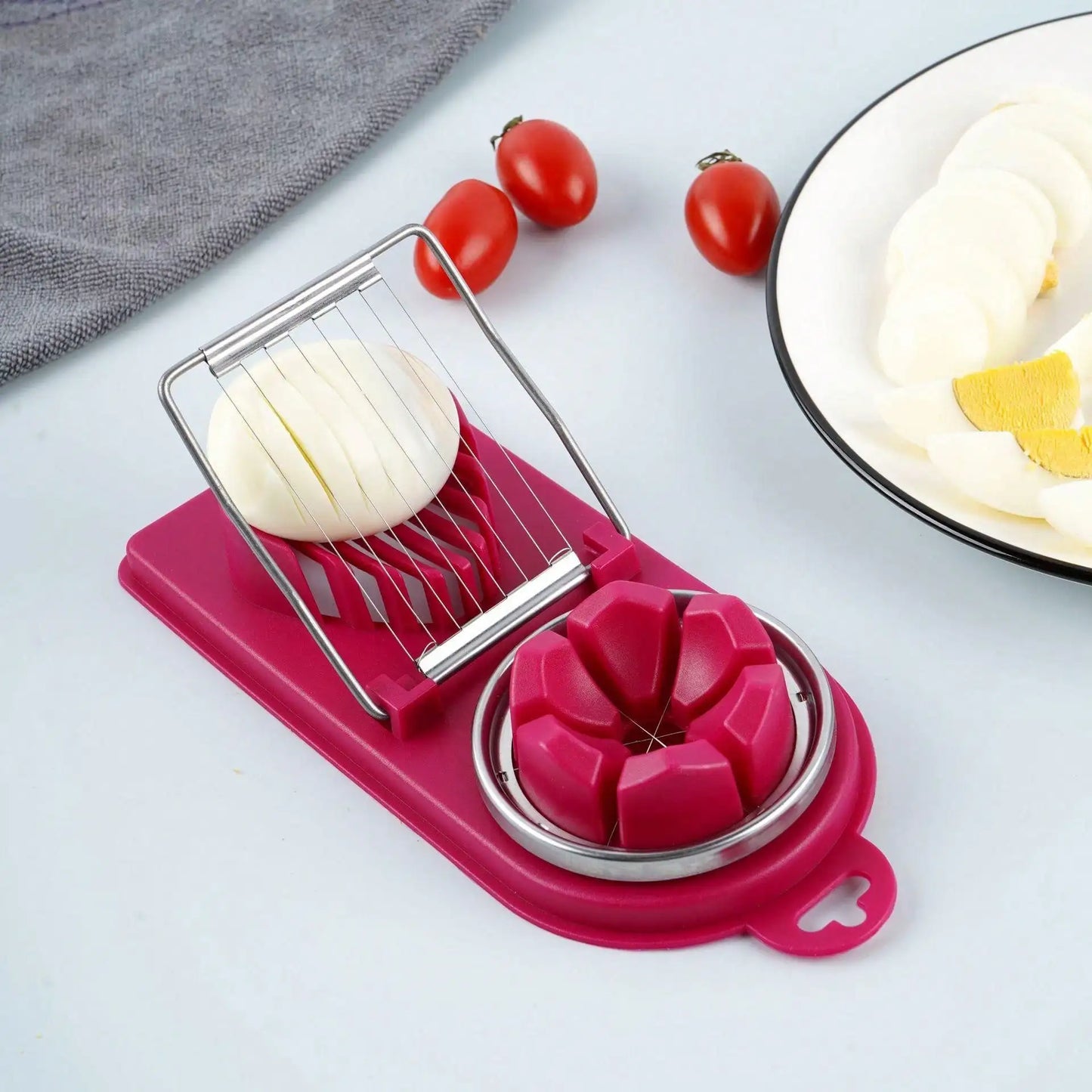 NEW Multifunctional PP Base Egg Cutter Slicer 2-in-1 Stainless Steel Wire Pull Egg Cutter for Hanging High-Quality kitchen Accessory Tools