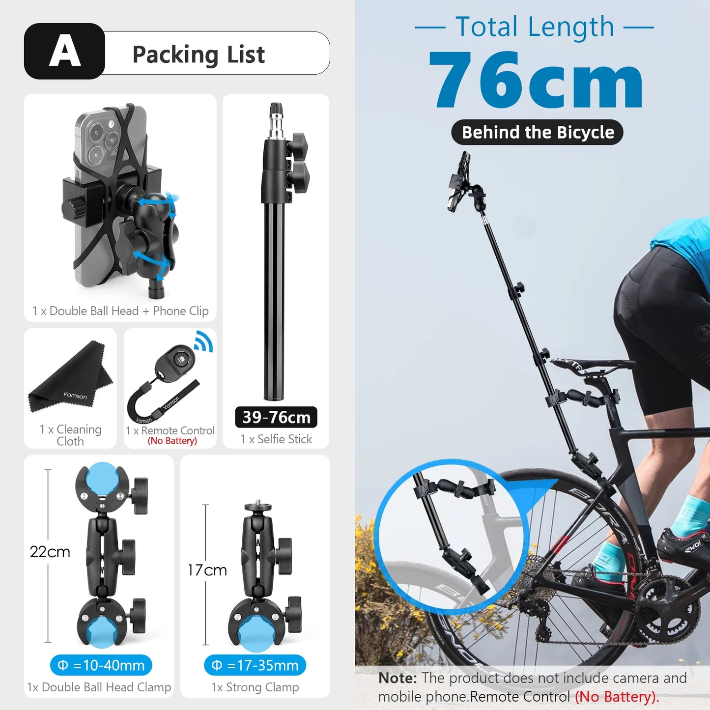 NEW Arrivals Front Rear Riding Bicycle Mobile Phone Telescopic Selfie Stick Monopod Bracket for GoPro 11 Insta360 iPhone Smartphone Accessories