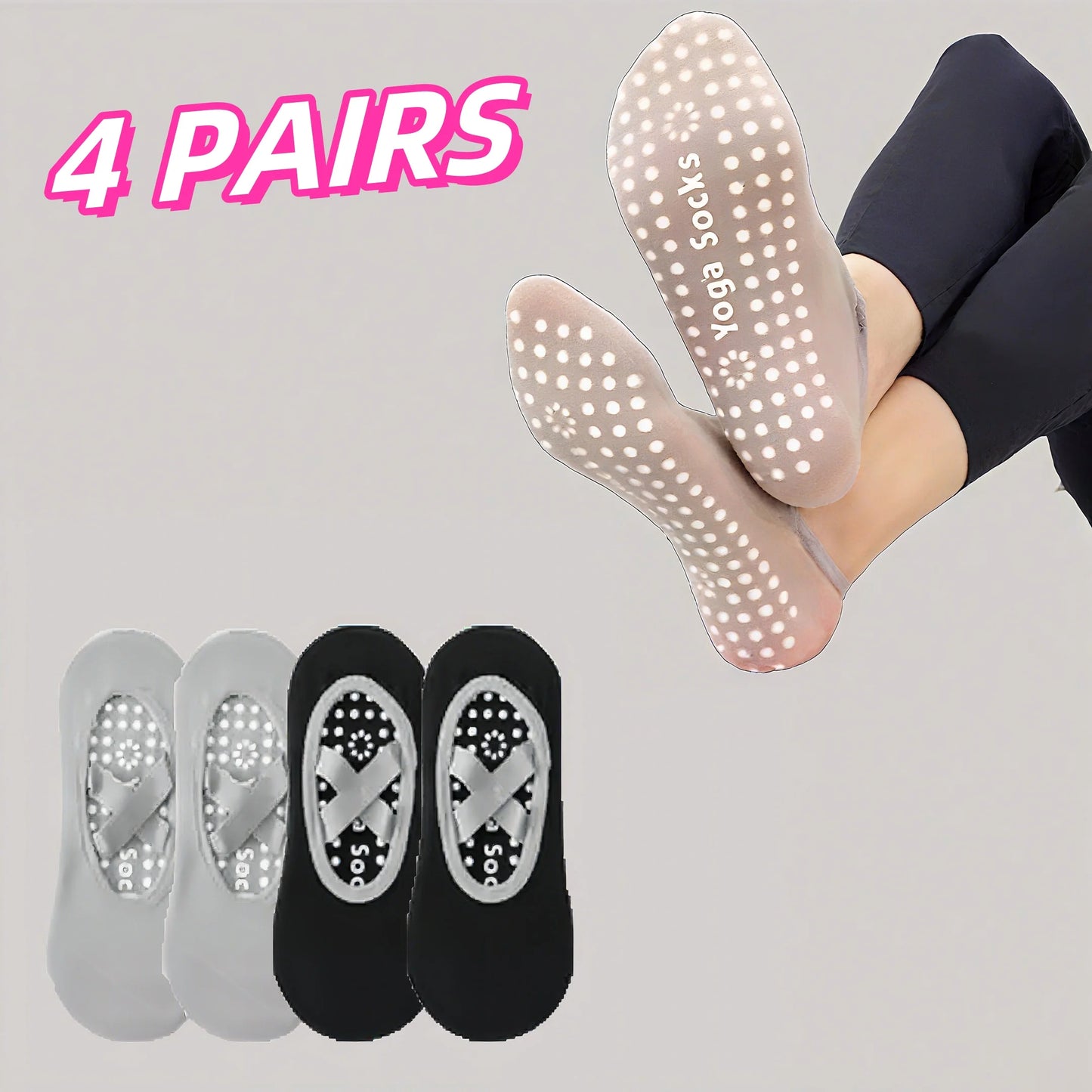 NEW Arrivals 4 Pairs Women Fitness Dancing Yoga Professional Non-Slip Silicone Non-Slip Silicone Socks Gym Home Fitness Footwear Breathable Soft Yoga Socks Ladies Sports Apparel Accessories