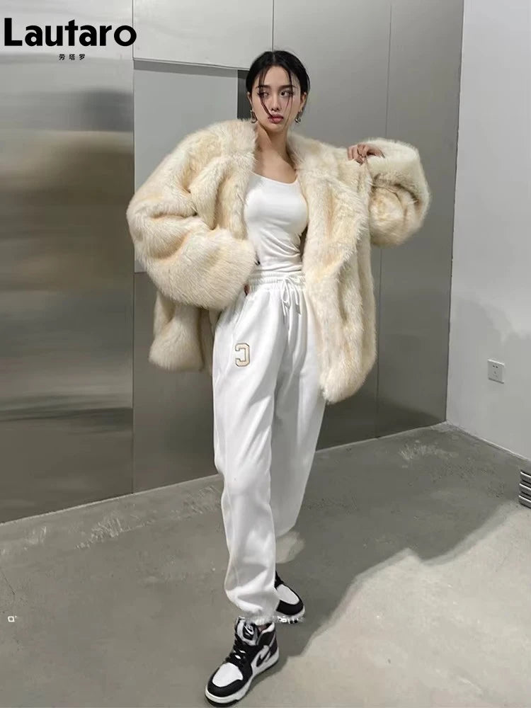 Luxury Winter Warm Loose Casual Thick Soft Hairy Faux Fur Coat Women High Quality Furry Fluffy Jacket Korean Fashion Snow Clothes Supplies Female Girls Luxury Fashion Clothing Products