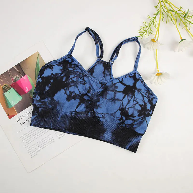 Tie Dye Yoga Set Women Seamless Sports Suit Cycling Shorts with Running Bra Gym Tracksuit Elastic Fitness Outfit