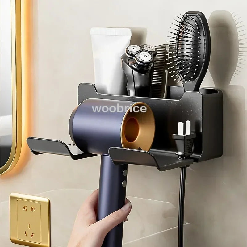 NEW Arrivals White/Gray/Black Color Wall Mounted Hair Dryer Holder for Bathroom Shelf Without Drilling Plastic Hair Dryer Stand Bathroom Organizer Wall Shelf