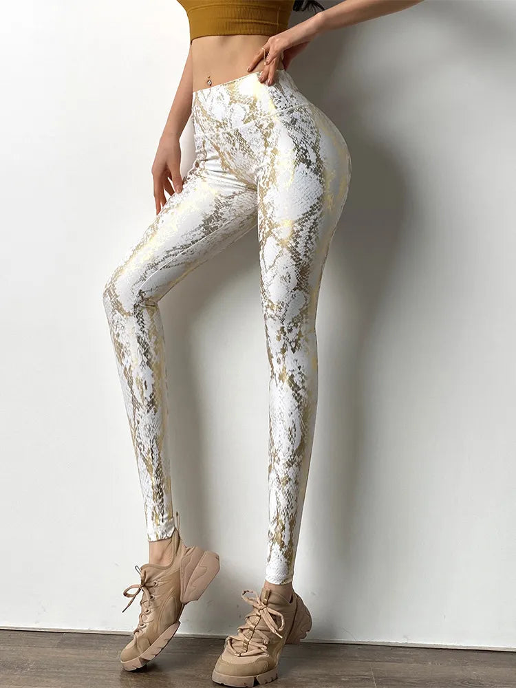 Snake Printed Yoga Pants Gilded Stretch Buttocks Sexy Casual Skinny Pants For Women High Waist Elastic Fitness Sporty Leggings