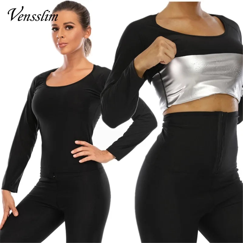 NEW S-5XL Plus Size Women Silver Ion Coating Thermal Shirt Sweat Sauna Tank Top Body Shaper Waist Trainer Slimming Short/Long Sleeve Shapewear Weight Loss Shirt