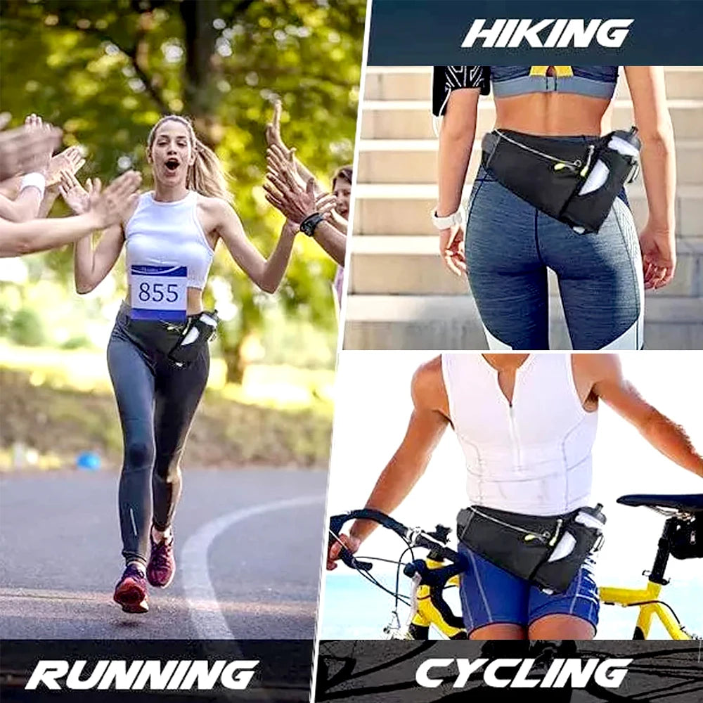 NEW Arrivals 6 Colors Waterproof Running Waist Bag Cycling Bumbags with Water Bottle Holder Travel Walking Dog Sport Waist Bag& Reflective Strips
