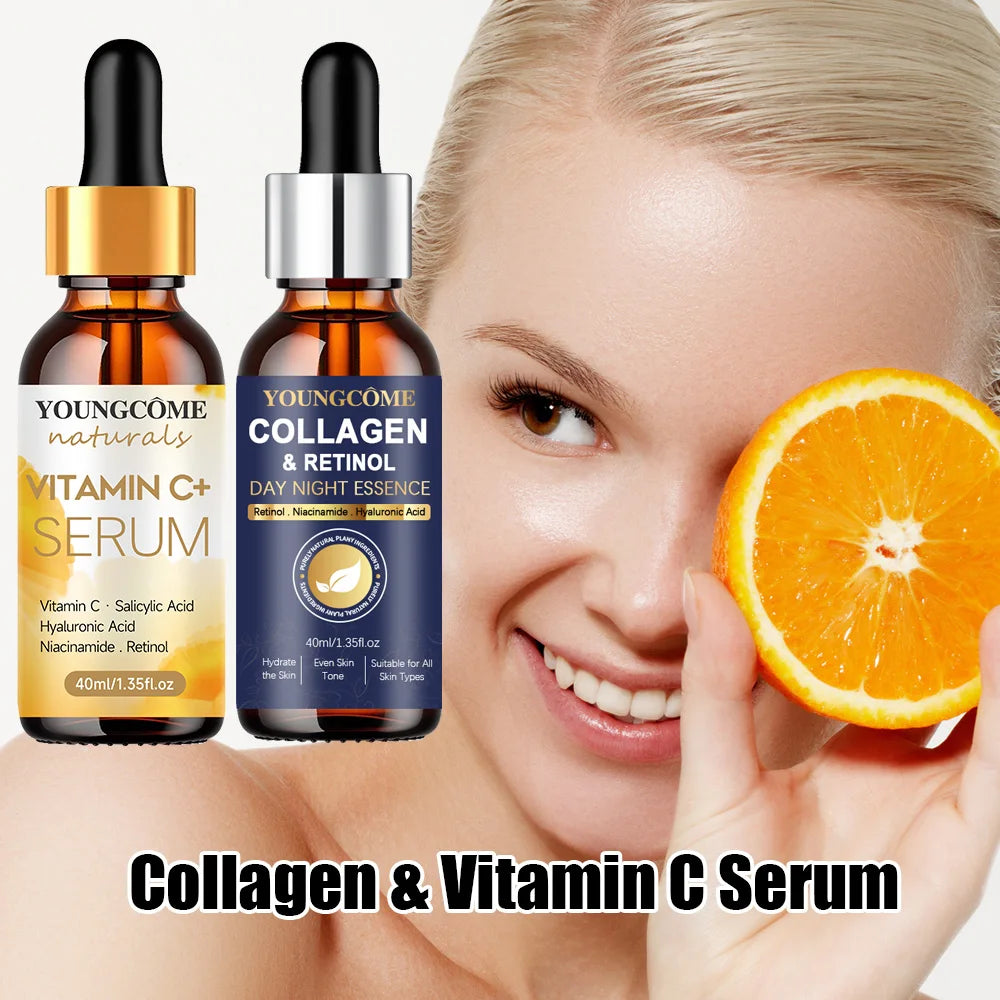 NEW 2PCS Set Korean Collagen Face Serum Wrinkle Remover Face Serum Lifting Firming Fade Fine Lines Anti-aging Essence Whitening Brighten Asiatica Skin Care Products