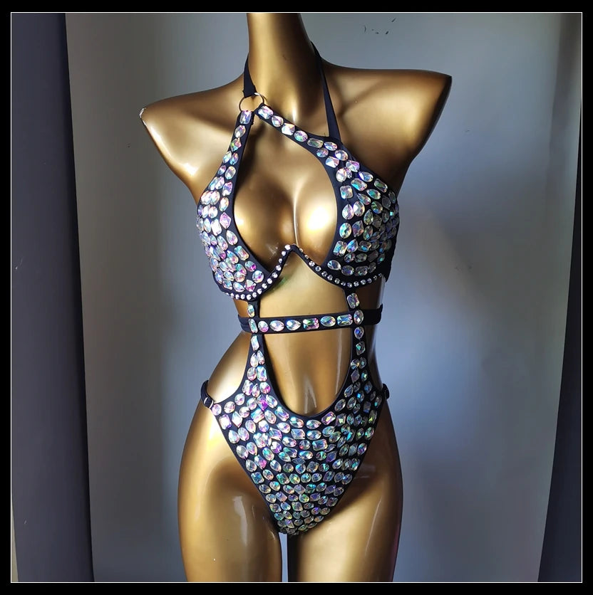 BRAND NEW UK Size Newest Fashion Luxury Swimsuit Diamond Crystal Bar Bikini Swimsuit Handmade Bikini Women Sexy Swimsuit Ladies Bathing Swimming Pool Beach Luxury Swimwear