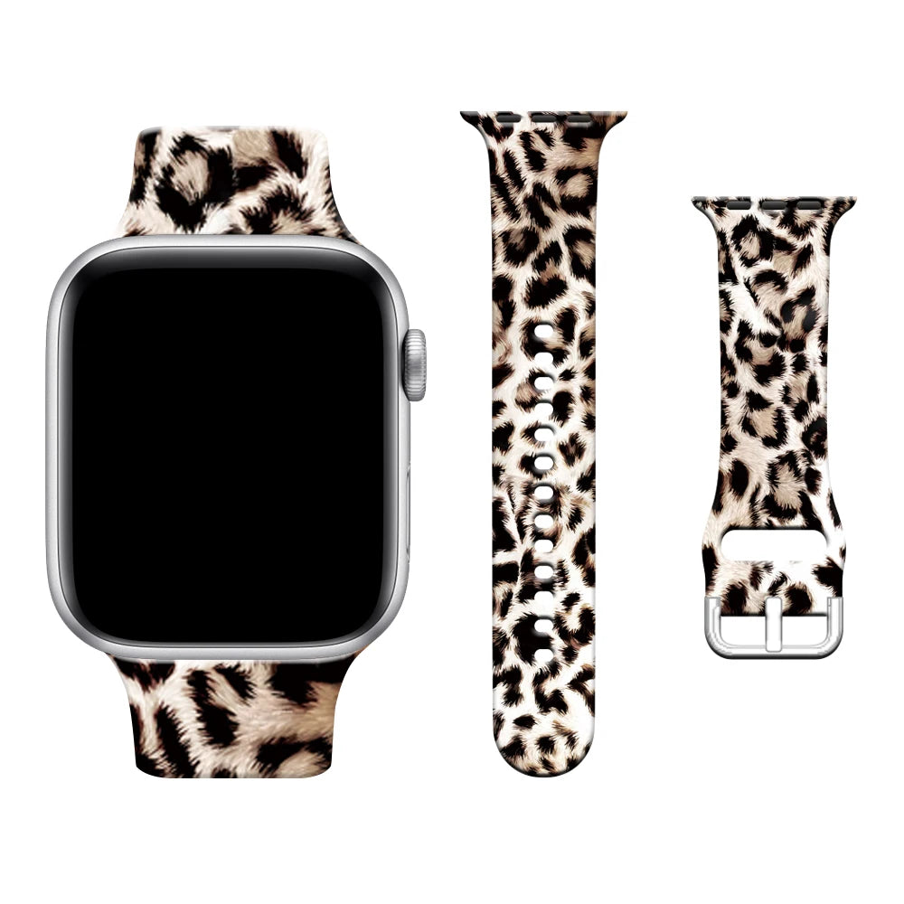 NEW Leopard Silicone Strap for Apple Watch Band 45mm 41mm 49mm 44mm Bracelet for IWatch Series Ultra 9 8 7 6 5 4 3 SE 42mm 40mm 38mm Smart Watch Accessories Electronics Supplies