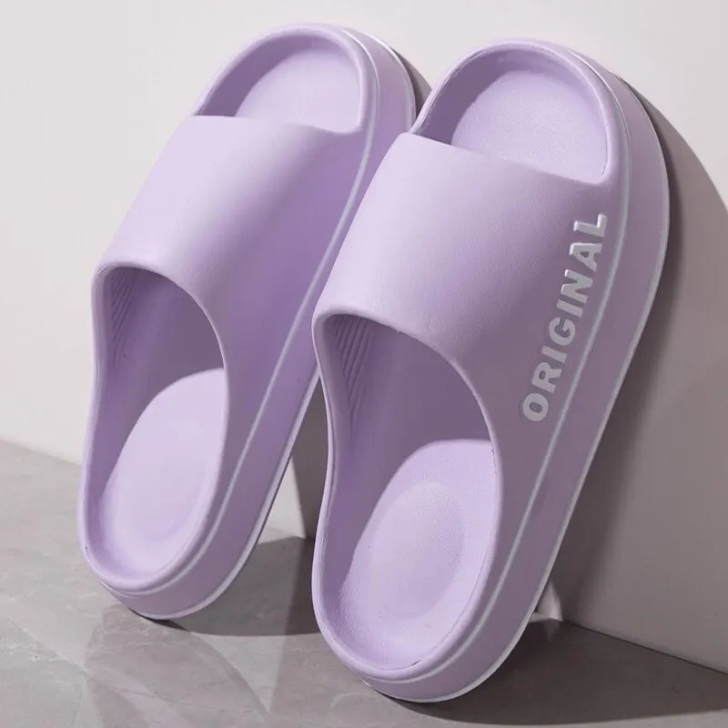 Women Letter Slippers Beach Slides Solid Color Men*s Thick Sole Indoor Bathroom Anti Slip Shoes Summer Couple Sandals