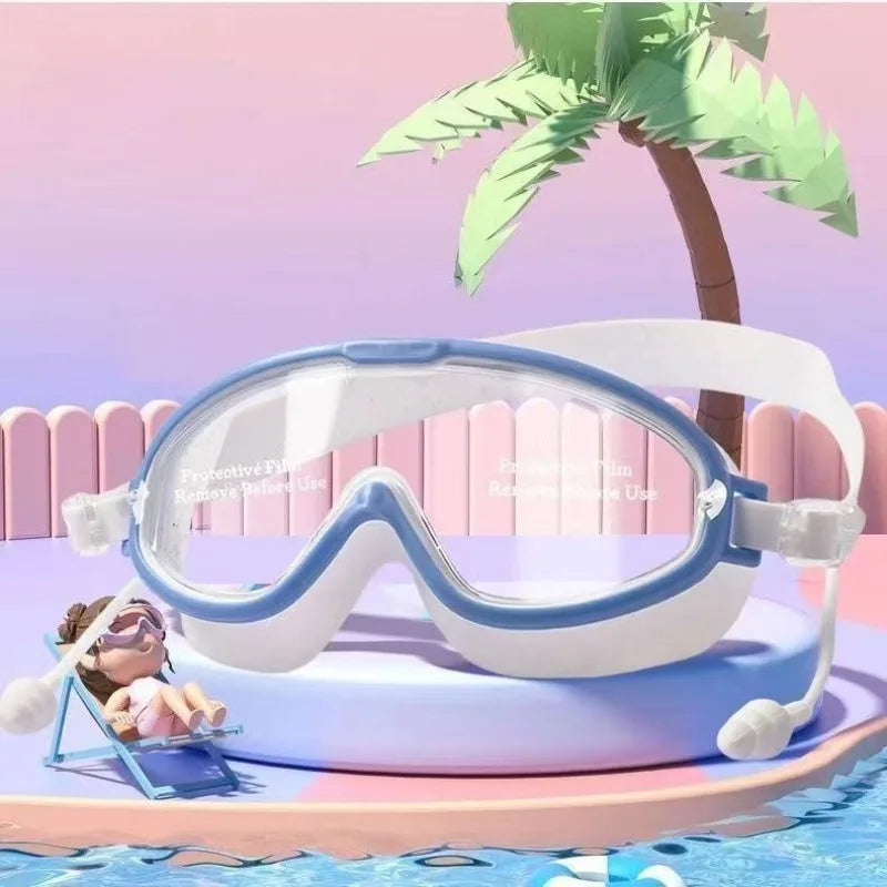 NEW Kids Swimming Goggles Big Frame HD View Anti-Fog Waterproof Children's Swim Goggles Boys and Girls Multi-Colors Home Swimming Pool Beach Clear Vision Goggles