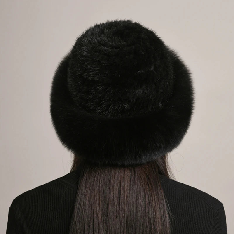 New Arrivals Real Mink Fox Fur Siberian Style Women Girls Winter Warm Snow Clothes Accessories Supplies Luxury Knitted Bomber Hat Natural Fox Fur Cap Quality Soft 100% Genuine Mink Fur Hats Female Ladies Luxury Fashion Clothi