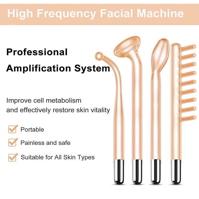 NEW Orange High Frequency Facial Machine Full Set Electrotherapy Wand Neon Argon Tubes Wands Device Face Skin Care Accessories Beauty Tools Home Use Ladies Beauty Salon Spa Supplies