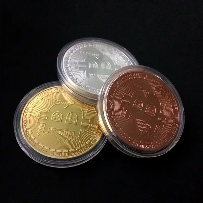 NEW Gold/Silver with Shell Plated Bitcoin Coin Collectible Art Collection Gift Physical Commemorative Casascius Bit BTC Metal Antique Collection