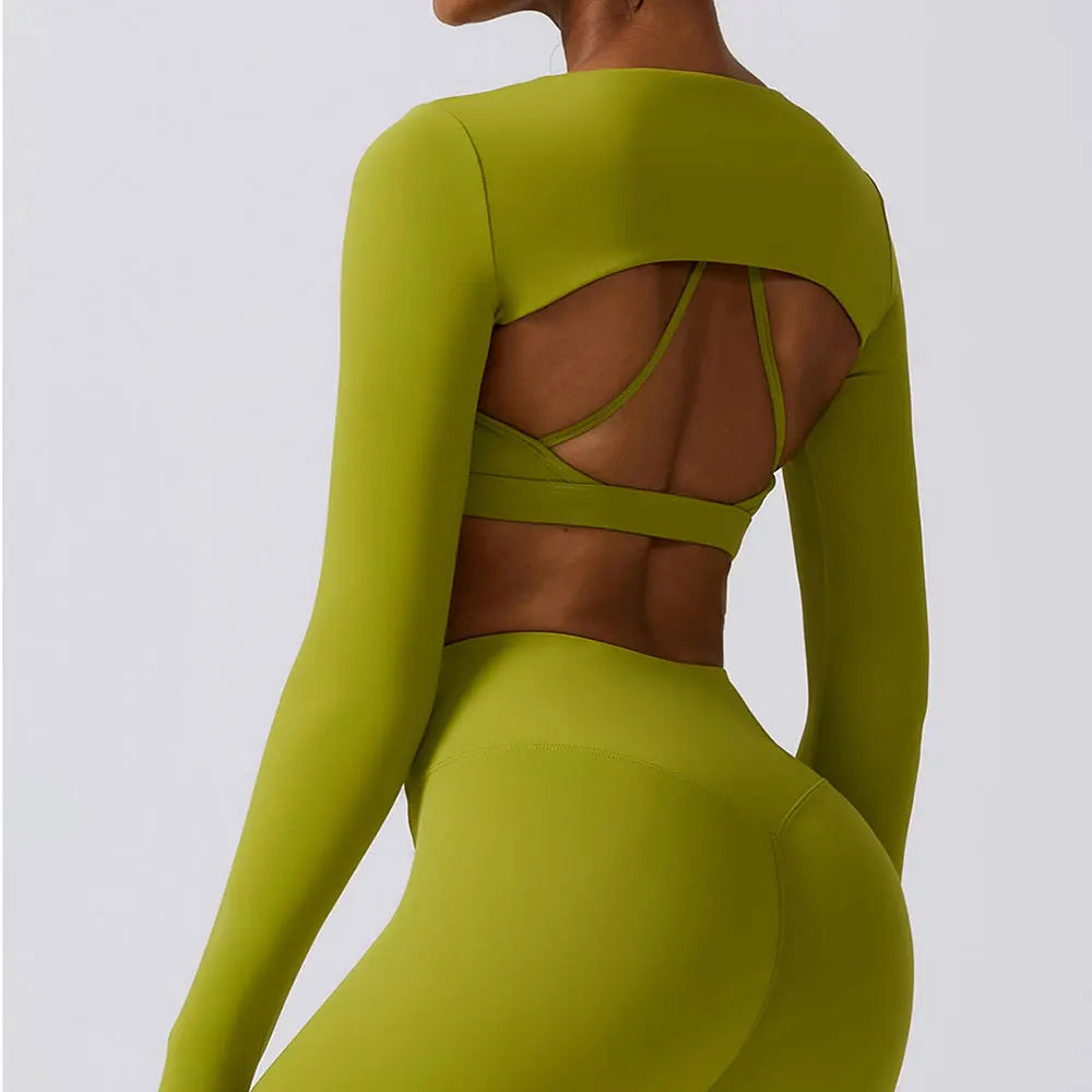 NEW S-XL 4 Colors Women Crop Tops Long Sleeve Breathable Running T-Shirts Gym Sports Top with Pad Yoga Shirts Fitness Workout Yoga Clothing Sets