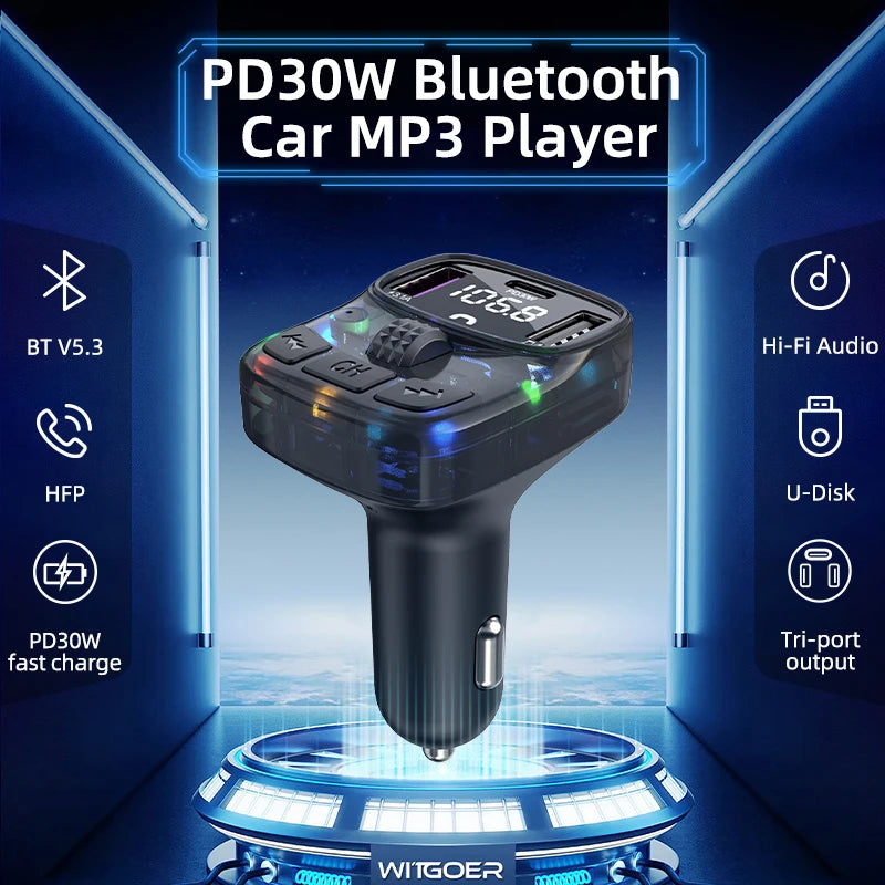 NEW Arrivals Bluetooth 5.3 MP3 Player Automobile Transmitter 30W PD Type C Dual USB Fast Charge Handsfree Car Audio Car Accessories