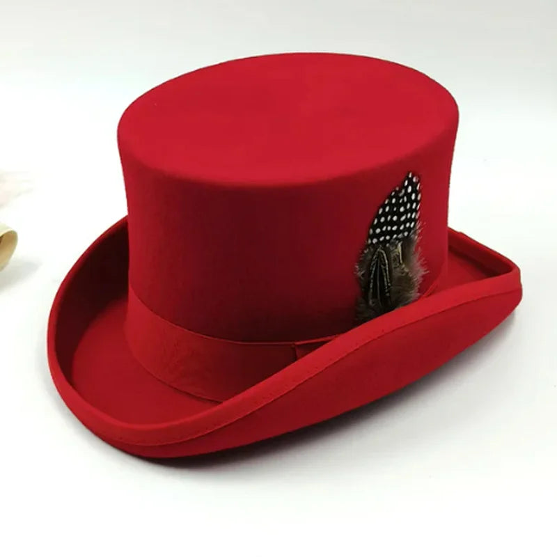 NEW Arrivals British President Men Luxury Top Hat Presidential High Hat British jazz Top Multi-Colors Hats Gentleman Evening Wedding Party Flat Felt Hat Formal Tuxedos Costume Apparel Accessories Male Luxury Fashion Clothing