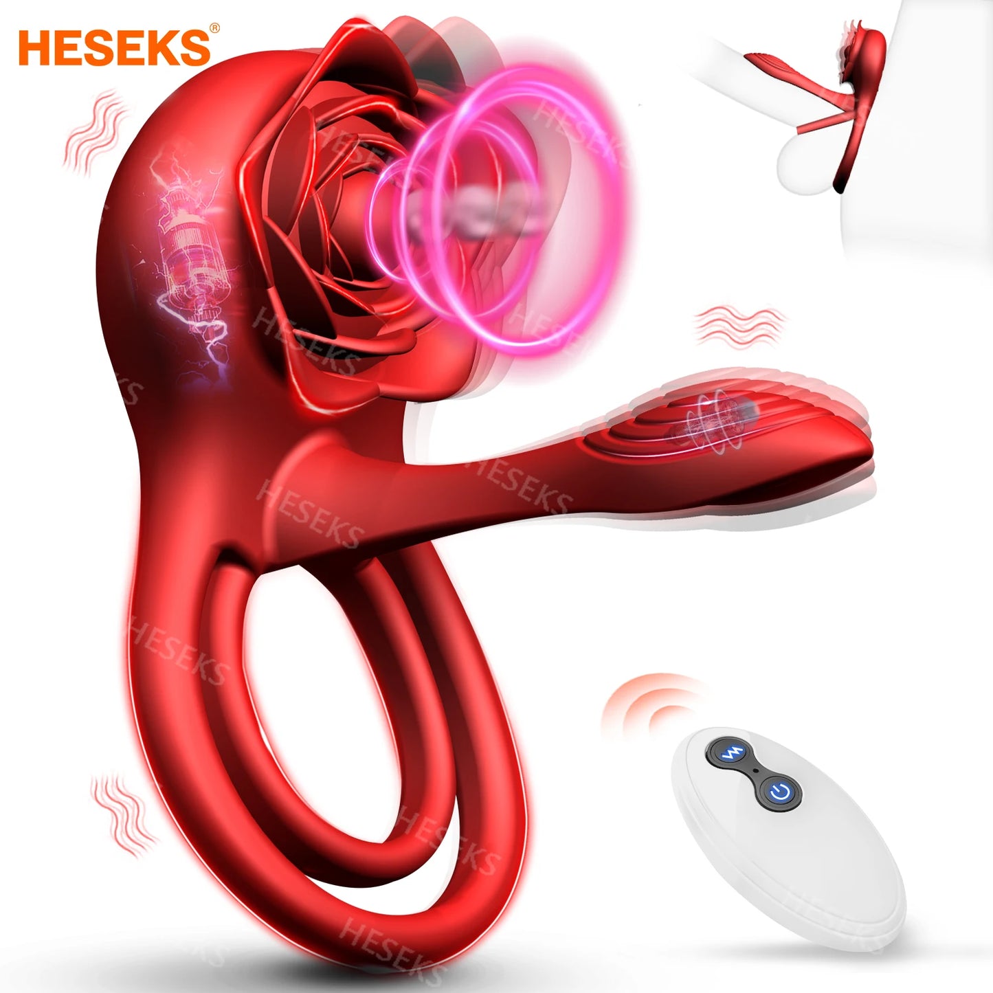 Adult HESEKS Rose Vibrating Cock Ring 10 Vibration Penis Ring Penis Vibrators G-spot Clitoral Stimulator Adult Couples Sex Toy for Men