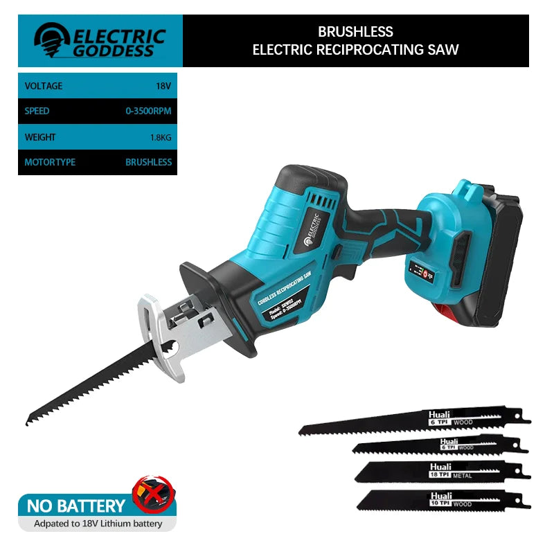 NEW Arrivals 4000RPM 4PCS Set ( Without Battery) Saw Cordless Electric Reciprocating Saw Multifunctional Metal Wood Pipe Cutting Saw Tool For Makita 18V Home Garden Supplies