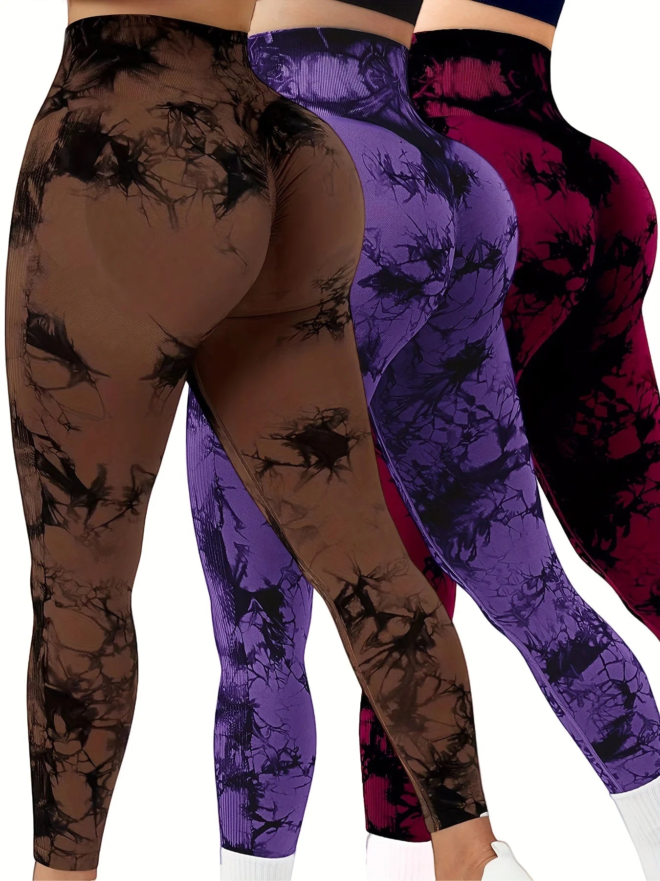 NEW Arrivals 3PCS Set Tie Dye Seamless High Waisted Leggings - Tummy Control Scrunch Butt Lifter - Women Yoga Gym Fitness Pants Outdoor Running Hiking Leggings Ladies Sports Clothing Sets