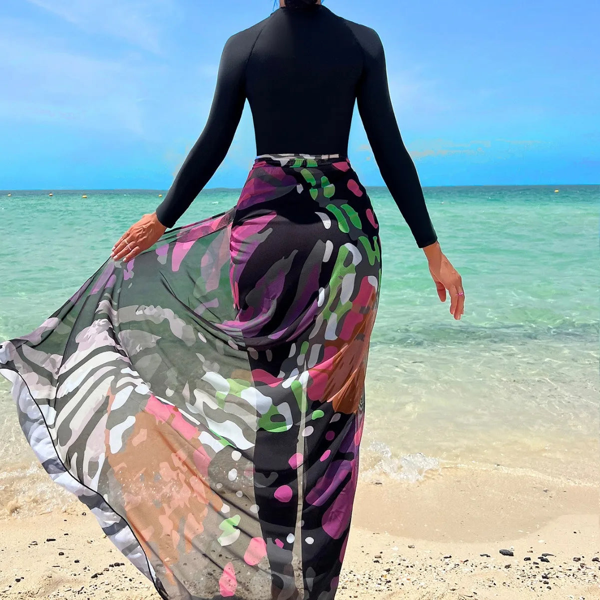 New Arrivals Burkini femmes Muslim Ladies Beach Swimwear Long Sleeve Long Belt Gauze Swimsuits Middle East Conservative Long Muslim Women Swimwear