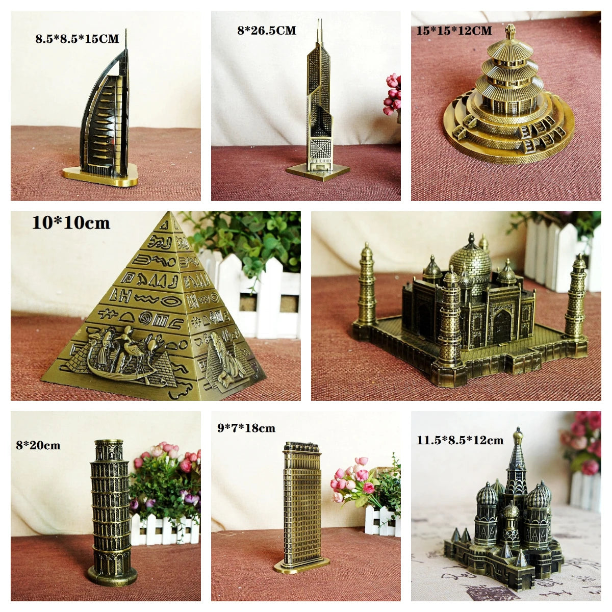 NEW Arrivals 30 Kind Metal Handicrafts Pisa Tower Egyptian Pyramids Building Model Taj Mahal Empire State Building Ornaments Architects Gifts Home Office Decoration Supplies