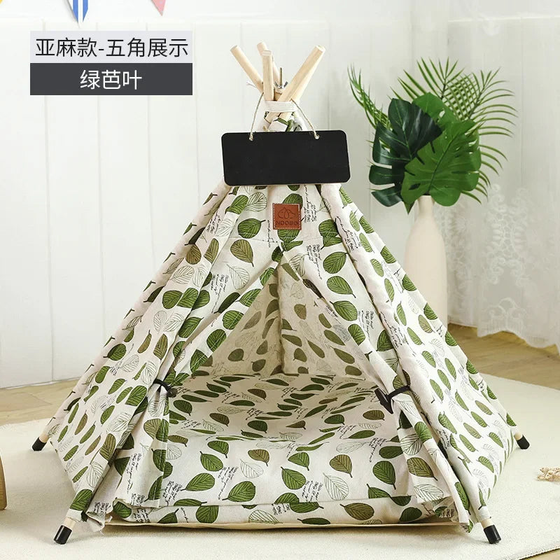 NEW Arrivals 14 Patterns Cats Dogs Korean Tent House with Double-Sided Thick Cushion for Puppy Pets Up to 33Lbs, Portable Cat Tent with Non-Slip Feet and Blackboard, Washable Pets Furniture Supplies