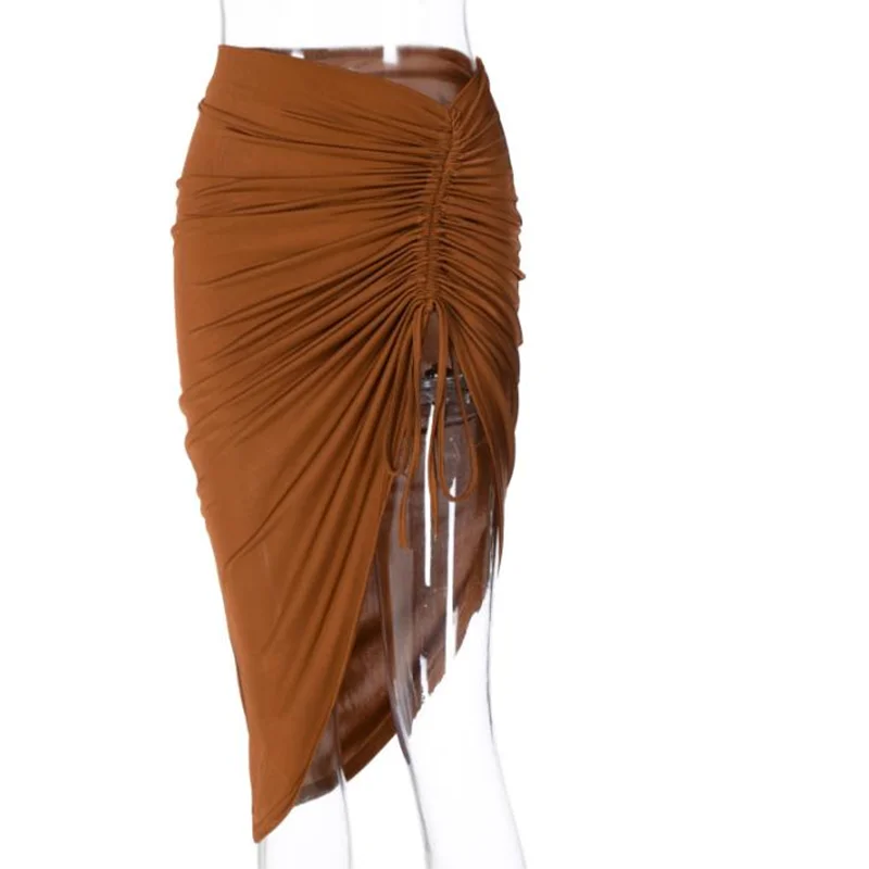 NEW Arrivals UK Size Black/Brown Color Irregular Low Waist Skirt Summer New Trend Hot Sweet Drawstring Shirring Skirt Elegant Evening Night Club Party Skirt Sexy Elegant Women Skirts