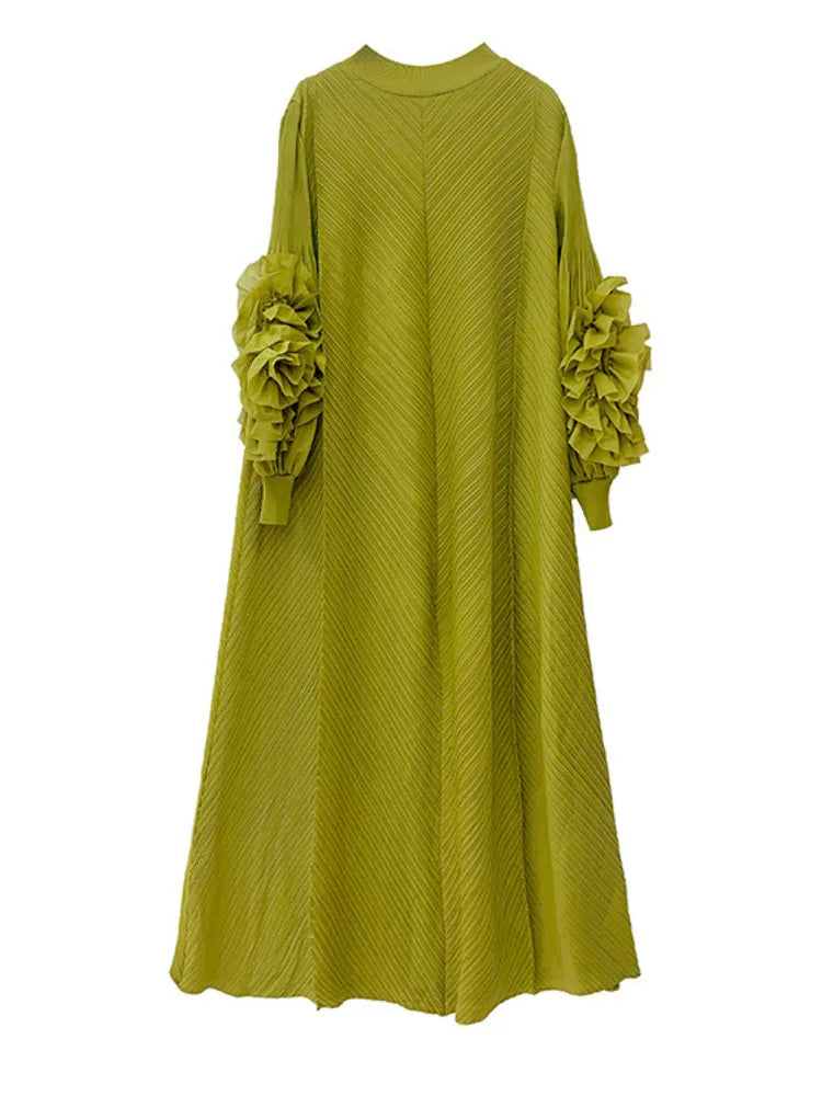 NEW Arrivals UK Size 4 Colors Pleated Dress For African Women Flower Sleeves Female Sunday Church Evening Party Wedding Guest Elegant Clothing Trendy New Ladies 2DB1827