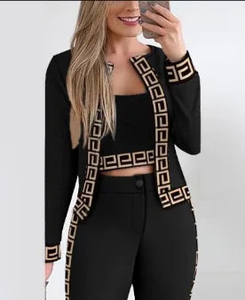 Sets Outfits Women Spring Autumn 3 Piece Set Plaid Print Crop Top & Pants Set With Coat Fashion Casual Elegant Female Set