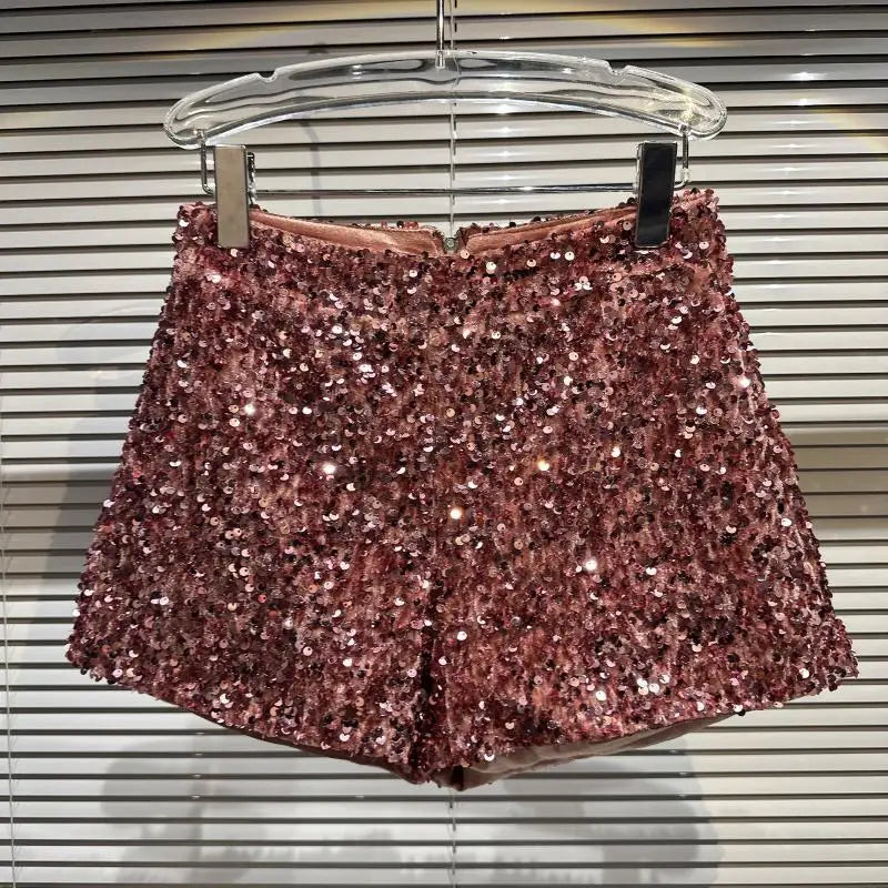 New Arrivals Sexy Clubwear Shorts Ladies Luxury Sequins Shorts Loose High Waist Streetwear Wide Leg Short Pants Sliver Black Women Girls Clothing