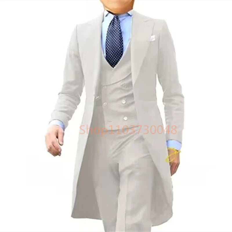 Low-Price Sales are Limited NEW 3PCS Set 7 Colors S-6XL PLUS SIZE Gentleman Luxury Wedding Evening Party Men Long Tail Coat Formal Groom Tuxedos Prom Male Suits Fashion Clothing Set Jacket Pants Vest