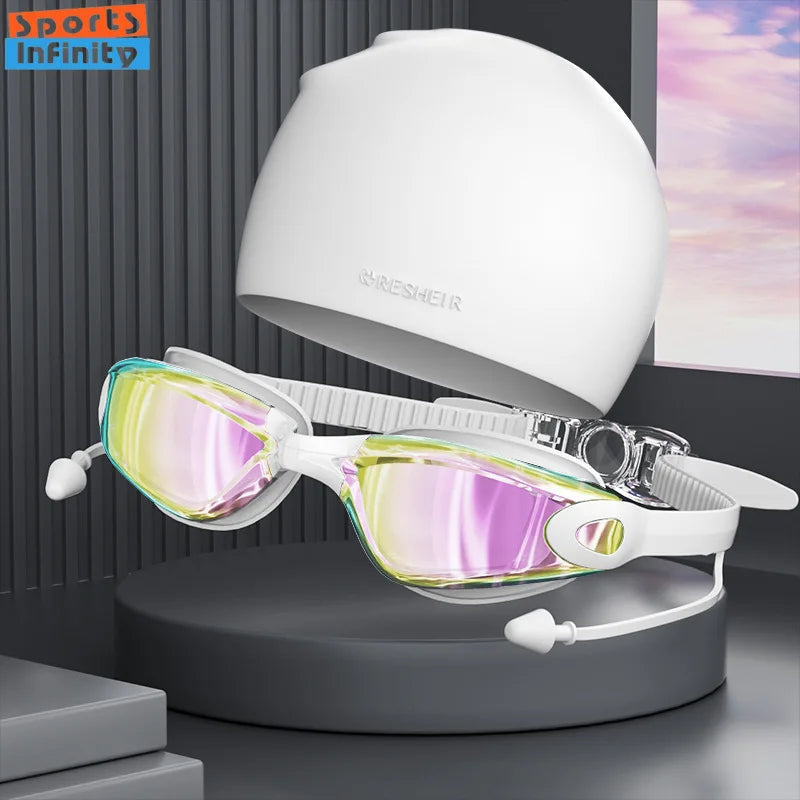 NEW Silicone Professional Swimming Caps Women Men High-Definition Swimming Goggles Women Swim Cap Waterproof Anti Fog Swim Goggles Swim Caps Beach Swimming Water Pool Accessories Sports Supplies