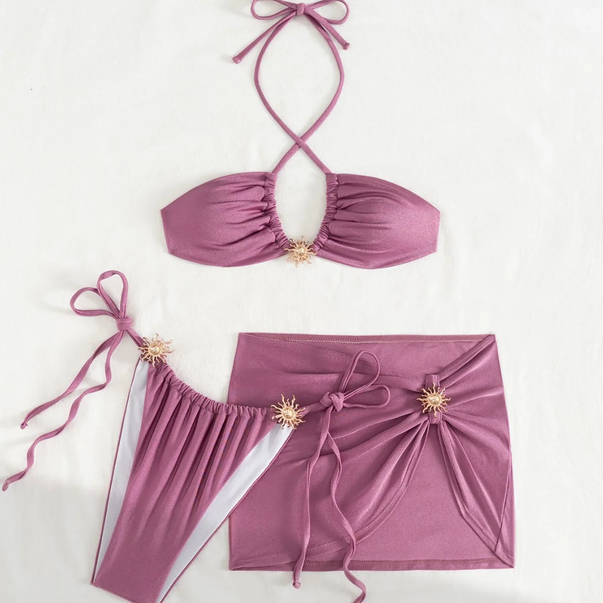 NEW 3PCS Set 3 Colors Micro Bikini Set with Mini Skirt Women Swimsuit Swimwear Sexy Bikini Push Up Beachwear Bathing Suit Biquini Female Sexy Summer Swimwear Suits